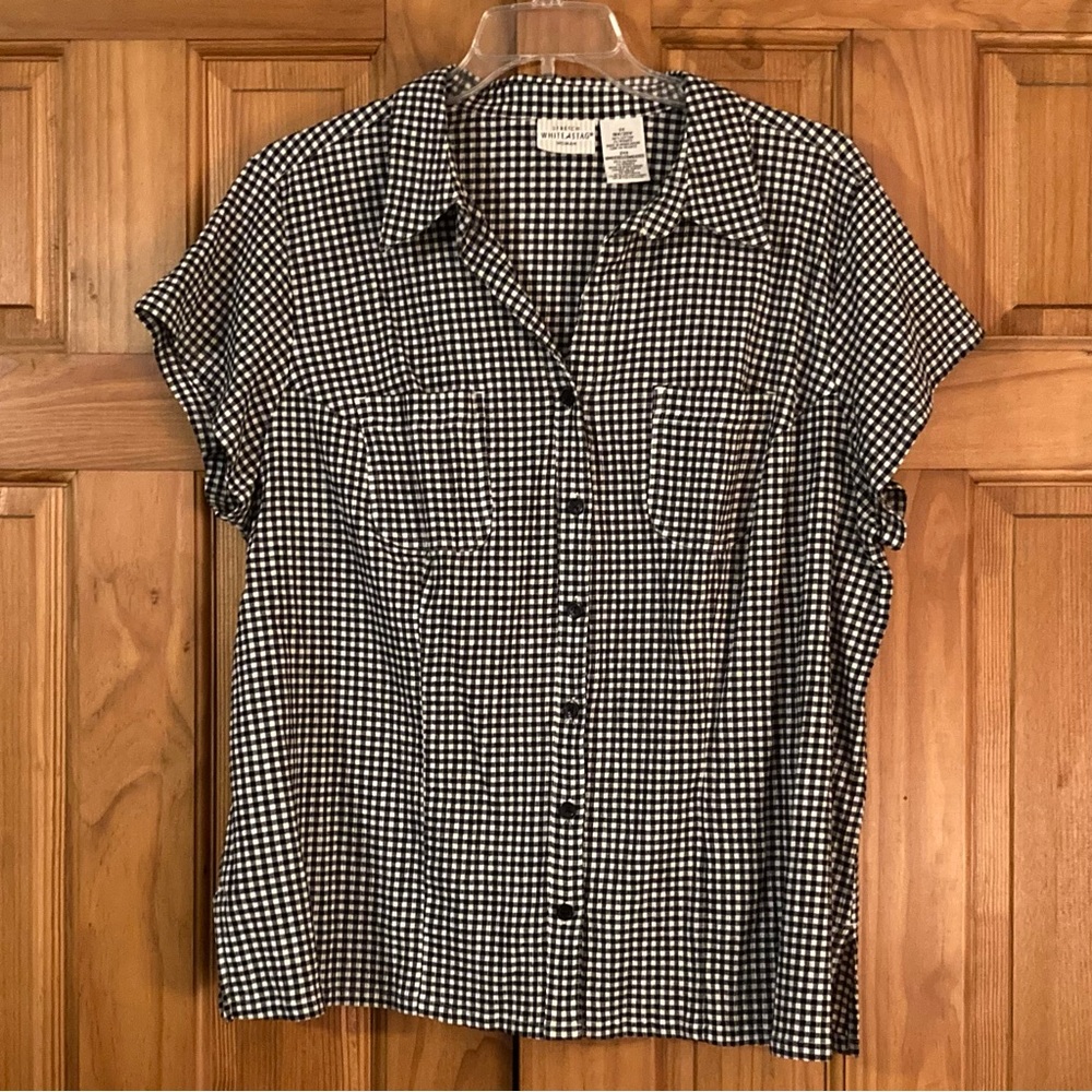 NWOT White Stag Woman Vintage 90s Top Short Sleeve Stretch Blouse Black White 2X